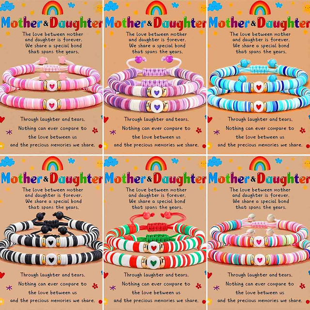 Fiasrel Mother's Day Bracelet Fashion Beaded Heart Bead Mother Daughter Parent Child Woven Bracelet