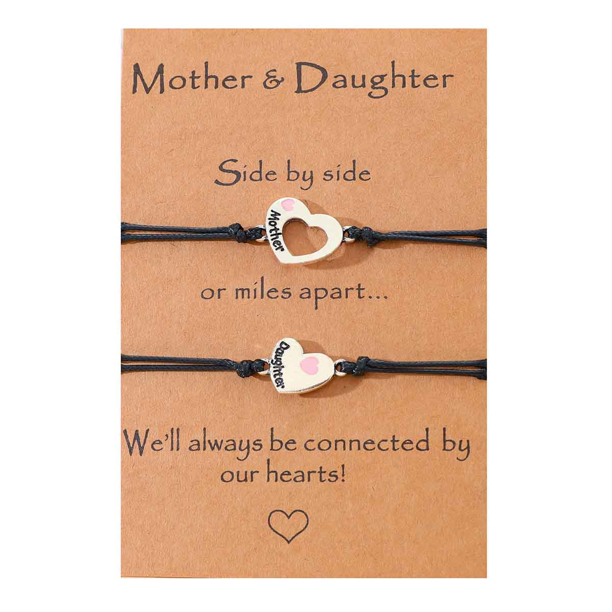 Fiasrel Creative Bracelets Gift for Mother Day Heart Pendant Hand Wove Bracelets