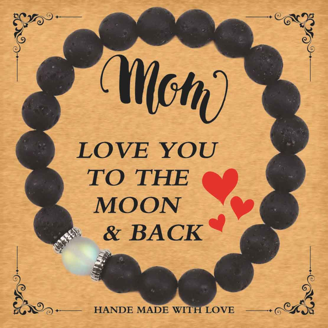 Fiasrel Black Rutilated Mother's Day Gift Card Bracelets Natural Crystal Stone Bead Bracelet