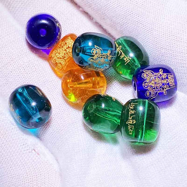 Fiasrel Zhaxi Lhamo Carved Beads - Gold Foil Tibetan Barrel Beads for Waist Prayer Mala DIY Multicolor Sacred Jewelry Components