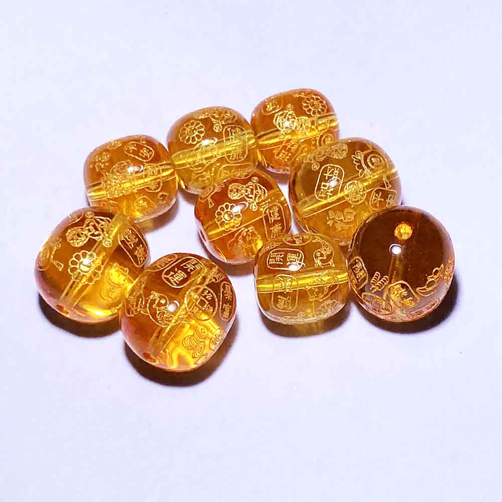 Fiasrel 2025 Blessing Beads - Citrine Barrel Beads with Pixiu Totem & Auspicious Inscriptions Peace & Joy Jewelry Components