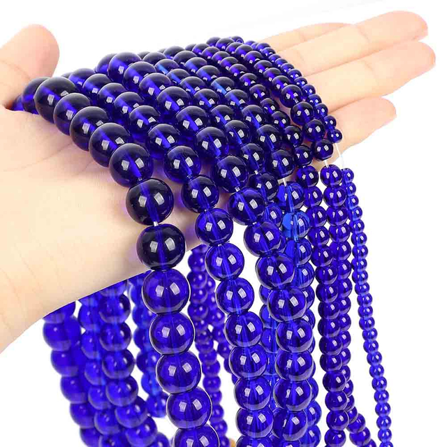 Fiasrel 1bundle Deep Blue Glass Beads 4-14mm Round Hole Beads for Bracelet & Necklace Making
