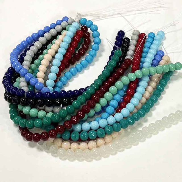 Fiasrel 1bundle 10mm Bracelets Necklace Loose Handmade Accessories Solid Color Imitation Jade Round Glass Beads