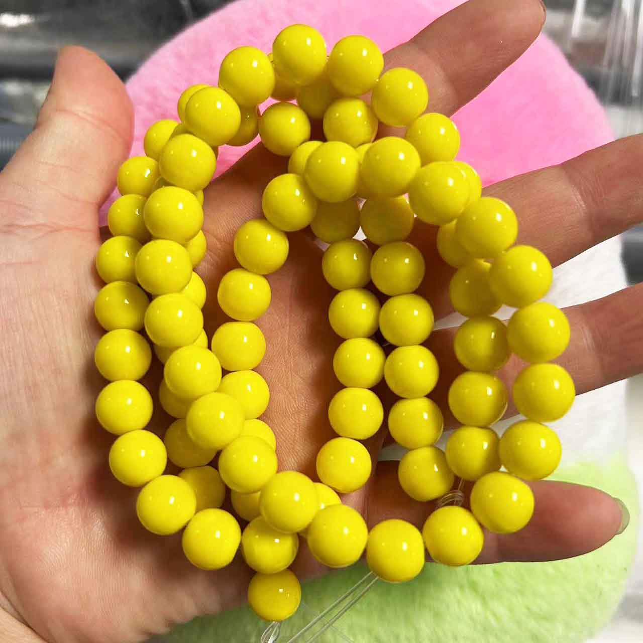 Fiasrel 1bundle 10mm Bracelets Necklace Loose Handmade Accessories Solid Color Imitation Jade Round Glass Beads