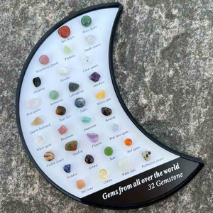 Fiasrel 32-Piece Moon-Shaped Mineral Collection – Natural Crystals, Agates & Gemstones for Geology Education & Christmas Gifting