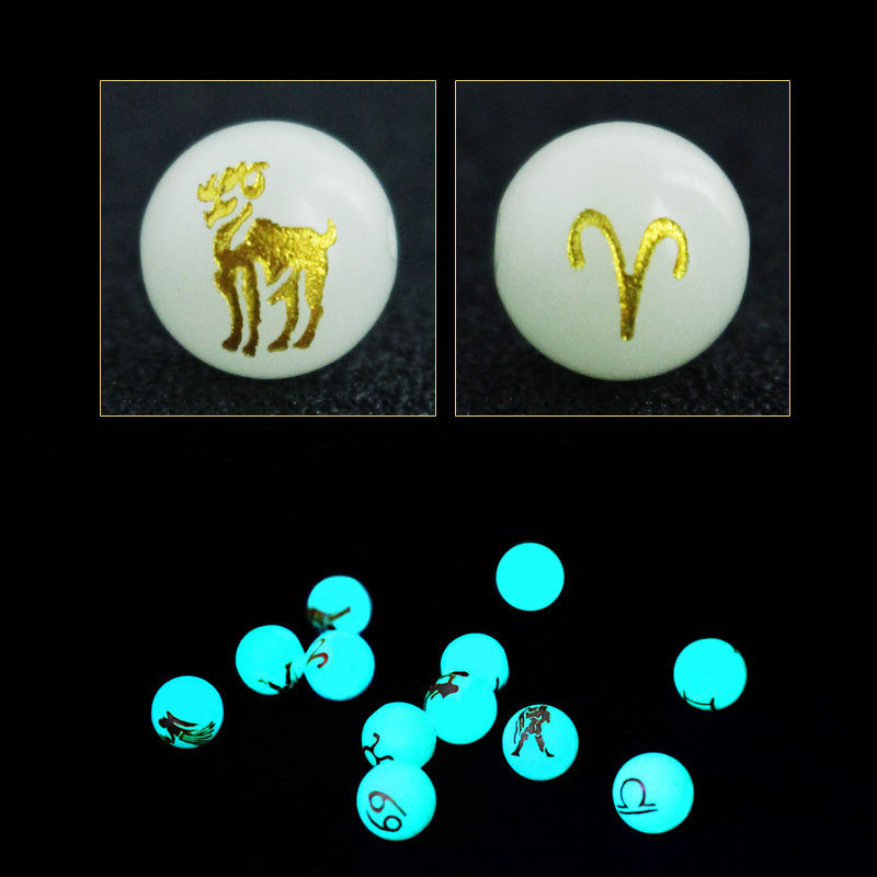 fiasrel 1bundle Glow in the Dark Beads - Luminous Zodiac Gemstone Spacer Beads 