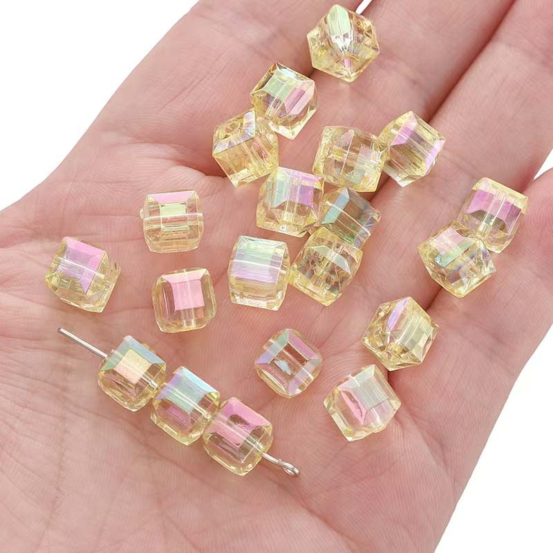 fiasrel 1bundle 8mm Acrylic Glass-Imitating 3D Iridescent Cube Beads - DIY Handcraft Stringing Materials for Bracelet & Necklace 