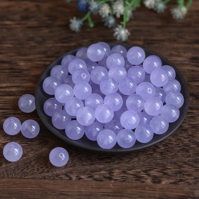 fiasrel 1bundle Icy Lavender Jadeite Loose Beads - Pale Purple Chalcedony Round Beads for Jewelry Making