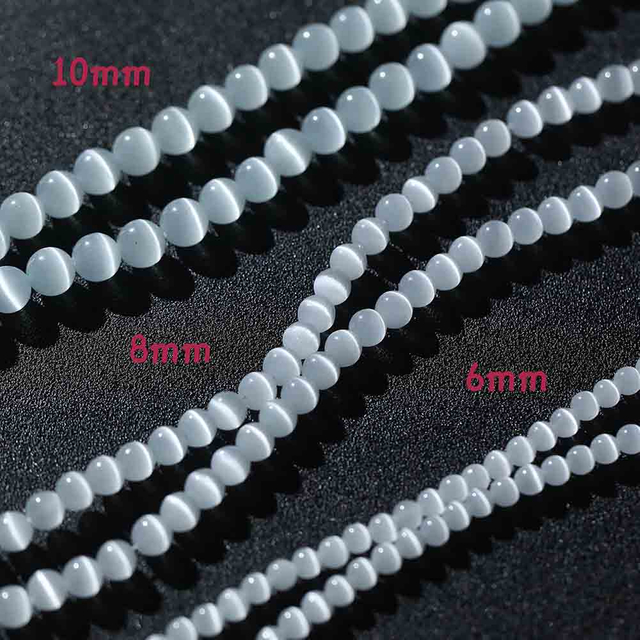Fiasrel White Moonlight Glass Cat's Eye Stone Round Beads DIY Beading Supplies for Bracelets Necklaces & Jewelry Making