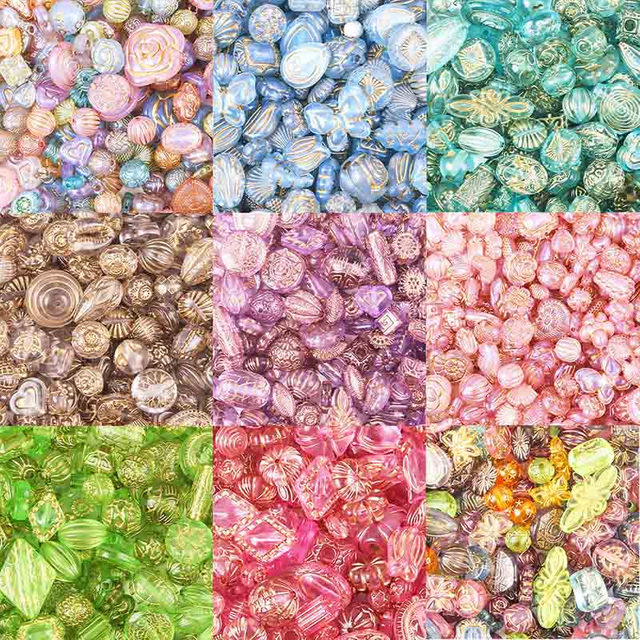 fiasrel 1bundle DIY Irregular-Shaped Beading Kit - Baroque-Style Gold-Trimmed Beads for Bracelet Making