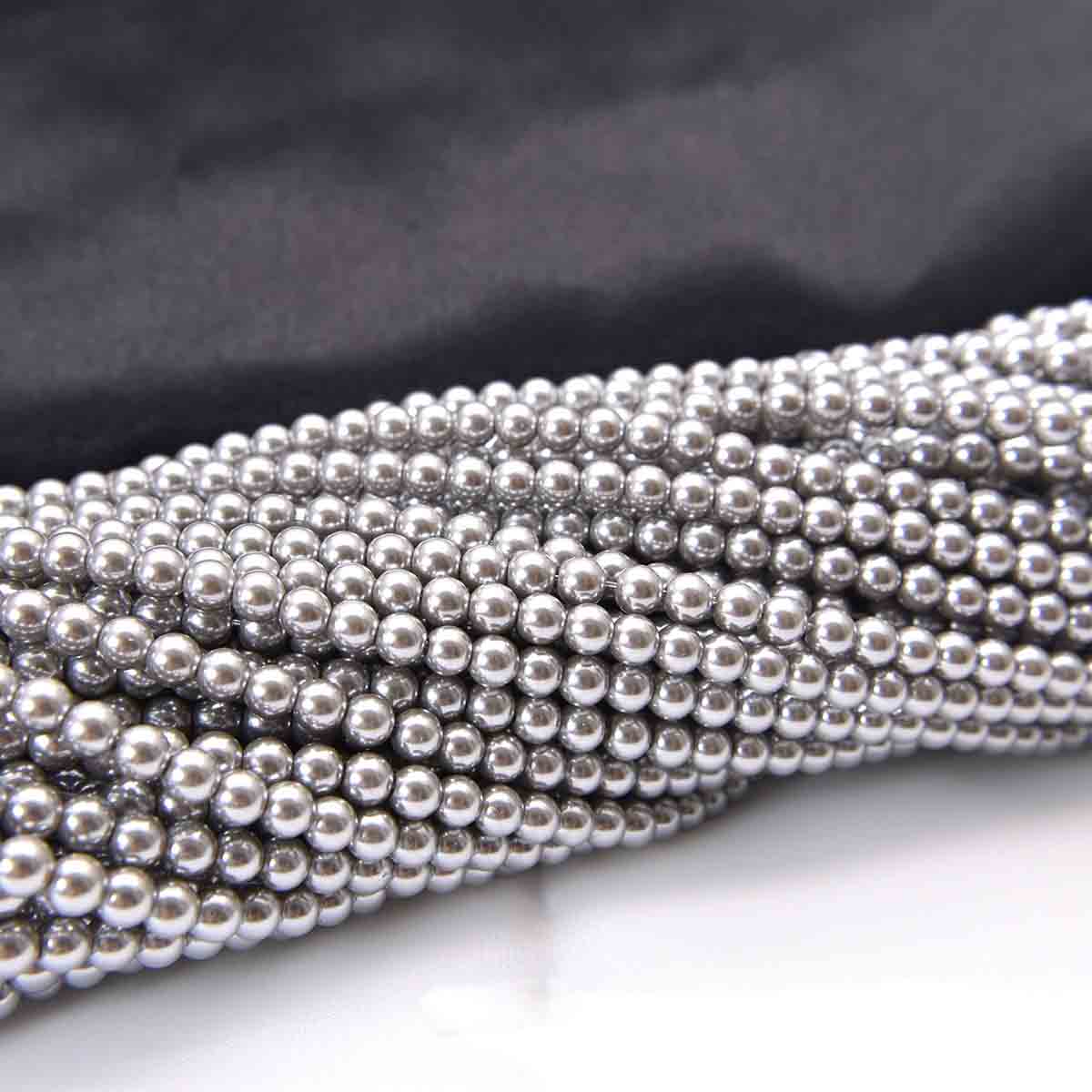 fiasrel 1bundle 3-12mm Matte Gray Crystal Glass Full-Hole Beads, Loose Beads for Stringing, Imitation Pearl DIY Jewelry Accessories for Necklace