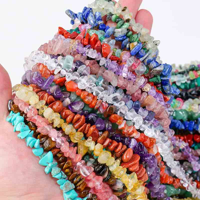 fiasrel 1bundle Natural Stone Irregular Long Beaded Strand with Clear Quartz, Rose Quartz, Amethyst, Agate, and Jade Chips