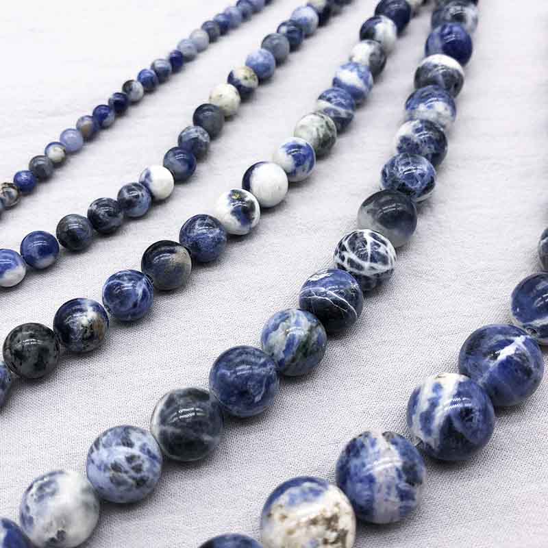 fiasrel 1bundle4-12mm White Veined Blue Linen Stone Loose Beads DIY Handmade Round Beaded Chain Women's Jewelry Set Necklace & Earrings