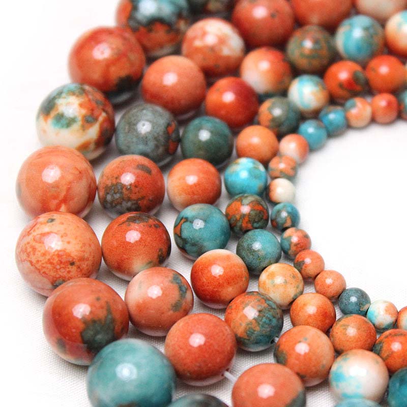 fiasrel 1bundle Orange-Red Raindrop Stone Round Beads – DIY Handmade Jewelry Beading Supplies