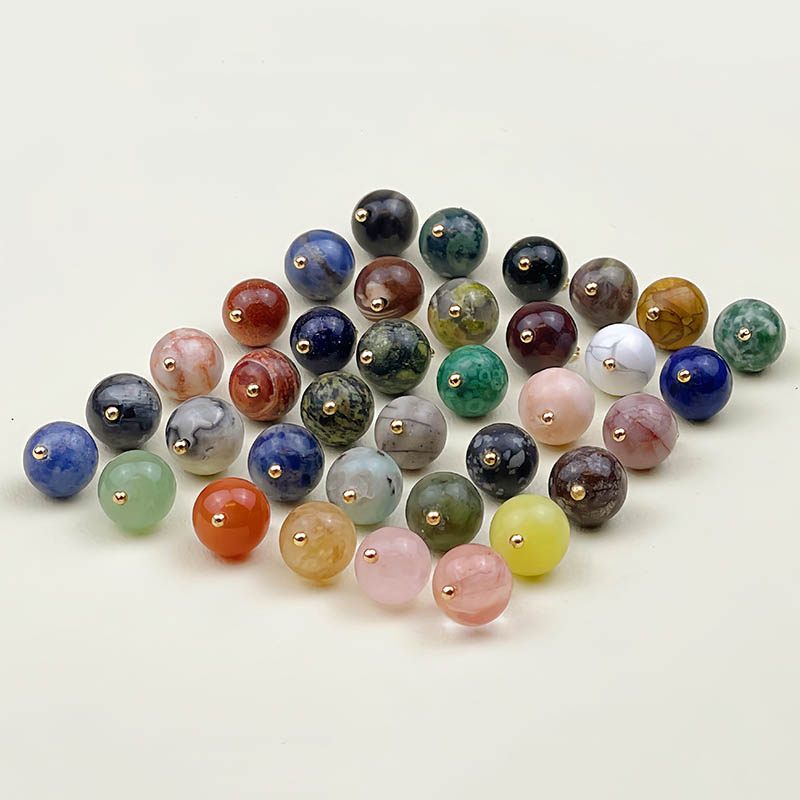 fiasrel 1bundle Natural Stone Round Bead Buttons - Agate, Chalcedony Tourmaline, Rose Quartz Raw Gemstone, Vintage Clasps Hanfu, Qipao Vest Decorative Buttons