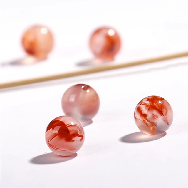 fiasrel 1bundle Ice-Floating-Flower Nanhong Agate Loose Beads & Spacers – DIY Round Beaded Bracelet