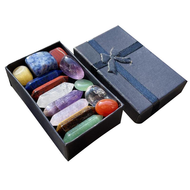 fiasrel Hexagonal Chakela Crystal Set – Lapis Lazuli, Double-Terminated Stone, Tiger's Eye, Amethyst & Rose Quartz Gemstone Crafts