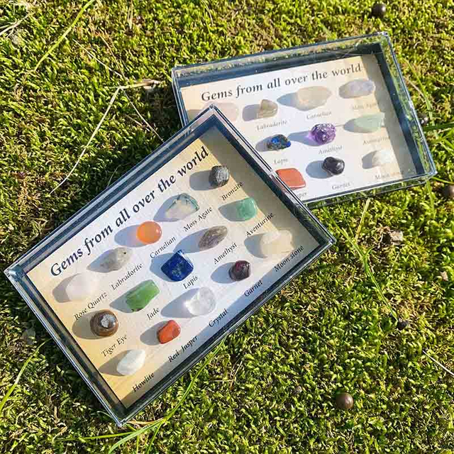 fiasrel Polished Rolling Stone Specimens Boxed Crystal Jade Semi-Precious Stones Collection Popular Science Ornaments 