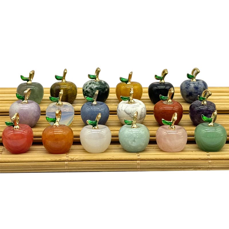 fiasrel Apple Pendant - Natural Stone Crystal Agate/Amethyst/Rose Quartz Tiny Apple Charm for DIY Necklace & Earrings Jewelry