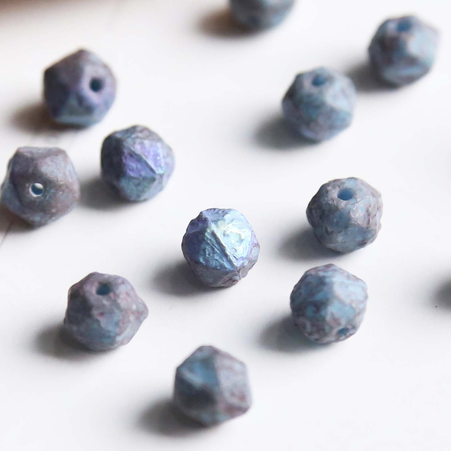 fiasrel 1bundle 8mm Czech Meteorite Blue Candlelight Glass Beads - British Cut Vintage Style