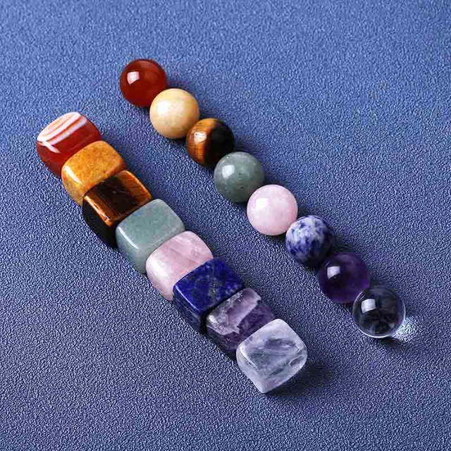 fiasrel 1bundle Rainbow Yoga Set - 8 Natural Gemstone BeadsClear Quartz for DIY Jewelry Making