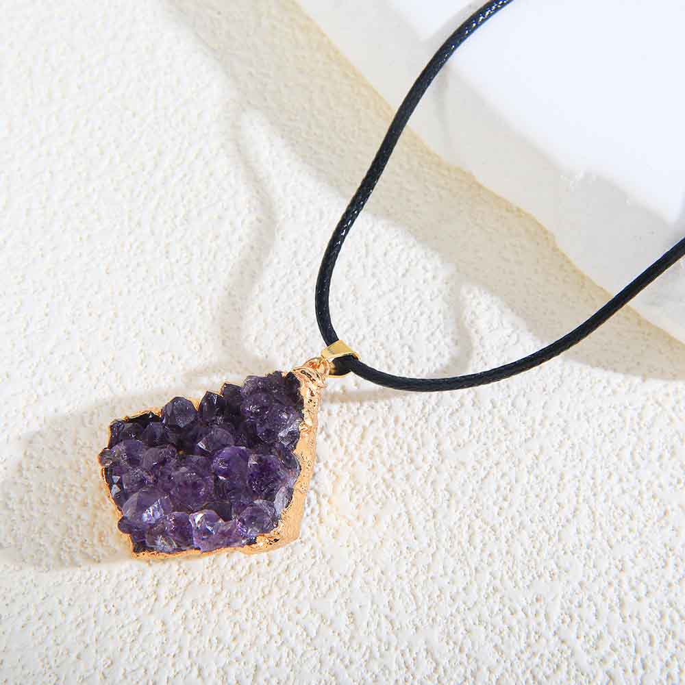 fiasrel Natural Uruguayan Amethyst Pendant Necklace - Choker with Gift Box