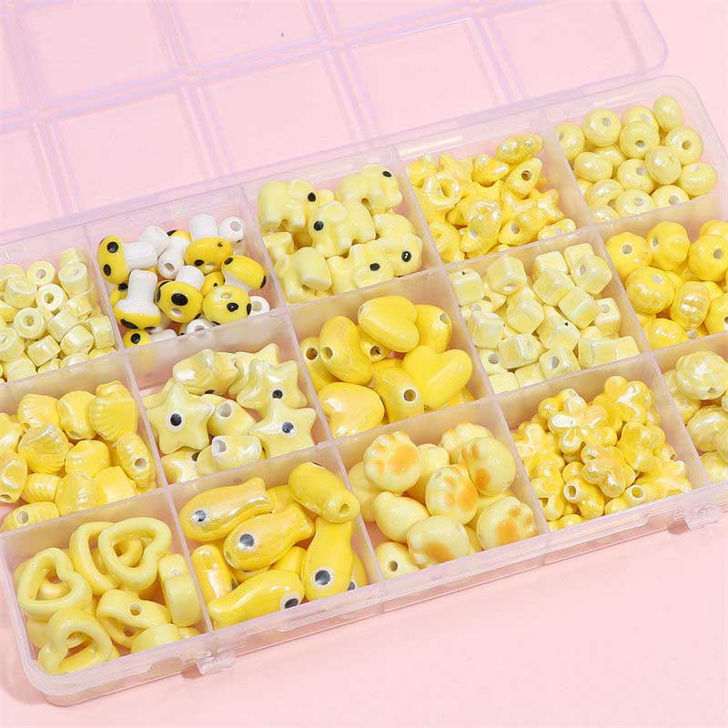 fiasrel 1bundle Yellow Ceramic Loose Beads – Whimsical Hand-Painted Cartoon Beads for DIY Bracelet, Necklace & Phone Charm Crafting