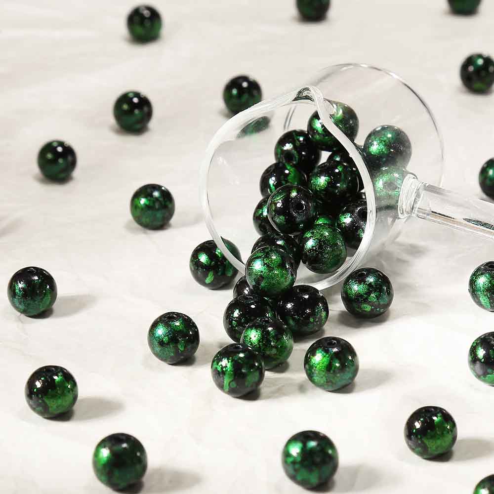 fiasrel 1bundle 10mm Galaxy Glass Beads with Floral Patterns - Porcelain-Like DIY Jewelry 