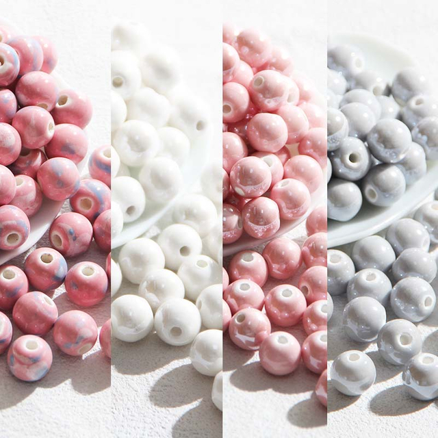 fiasrel 1bundle 10mm Pink & Grey Porcelain-Like Glass Beads Incense Ash Color DIY Bracelet Supplies
