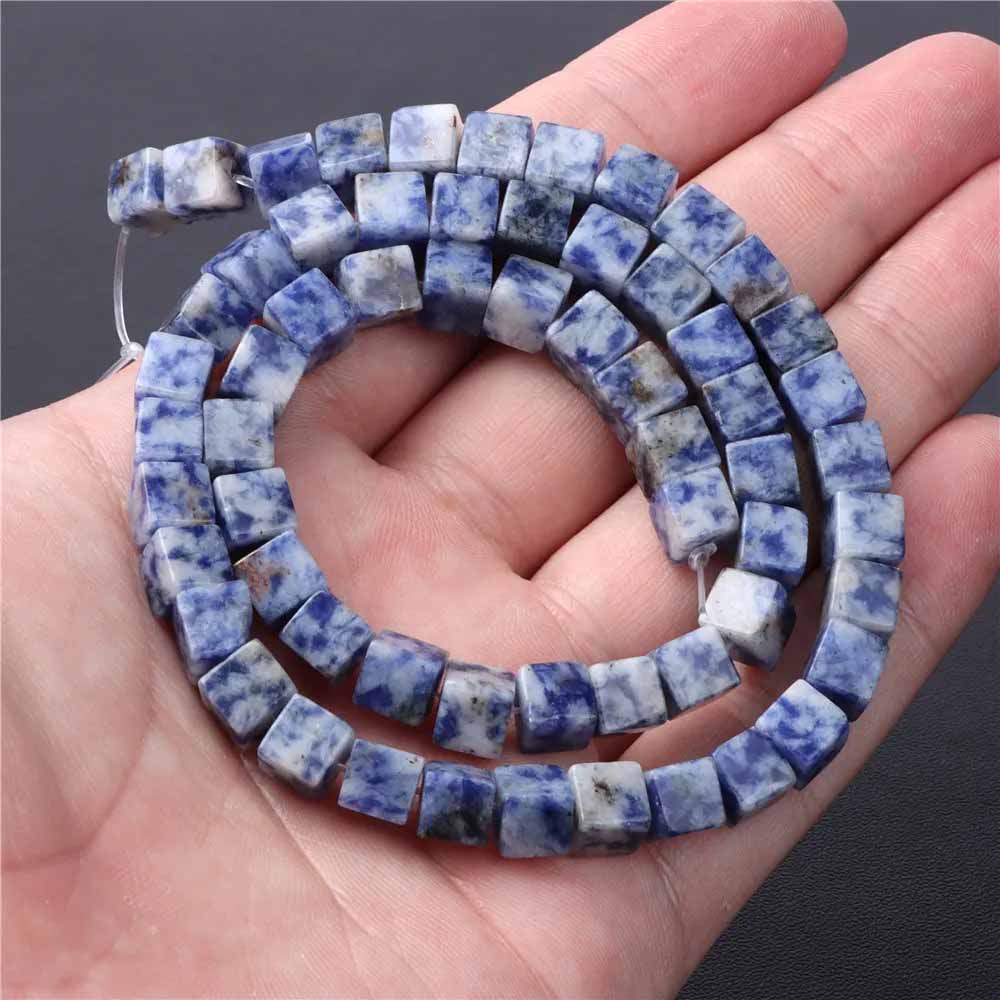 fiasrel 1bundle Blue Speckled Stone Beads – Square Spacers Irregular & Round Beads for DIY Bracelets