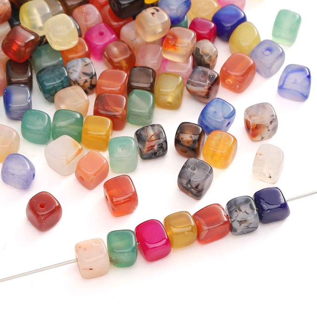 Fiasrel 10Pcs/Bag 8mm Natural Stone Agate Onyx Square Sugar Cube Beads DIY Jewelry Making