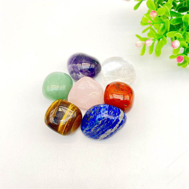 fiasrel 1bundle Natural Rainbow Crystal Collection - Seven Chakra Tumbled Stones with Large Granule Rose Quartz Tiger’s Eye & Amethyst