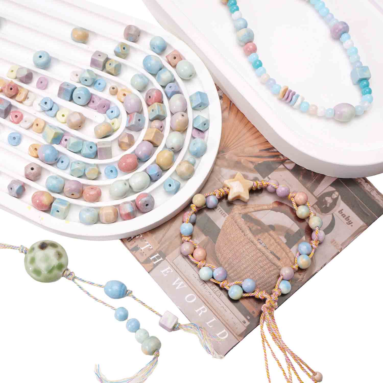 fiasrel 1bundle Alashan Natural Multicolor Gemstone Beads Octagonal Round Loose Beads for DIY Bracelet & Necklace Making (Handmade Jewelry Supplies