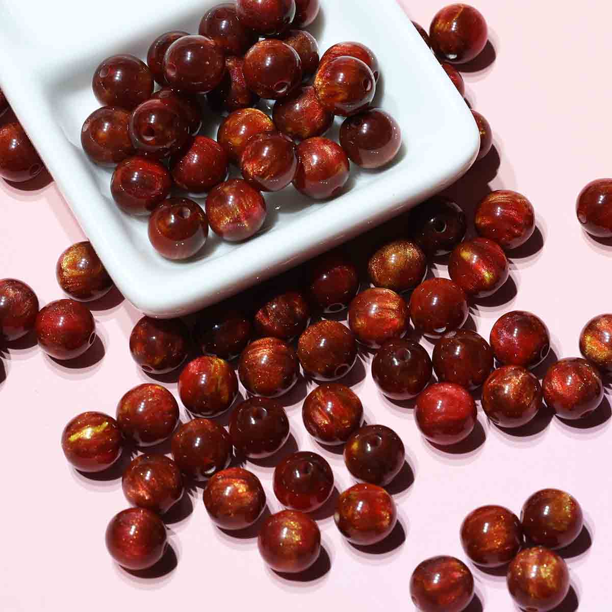 fiasrel 1bundle New 10mm Cat's Eye Resin Beads - DIY Red Round Spacer Beads for Bracelet & Necklace Jewelry Making 