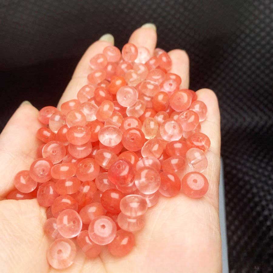 fiasrel 1bundle Strawberry Chalcedony Abacus Beads Peace Knot Loose Beads DIY Bracelet Stringing Materials