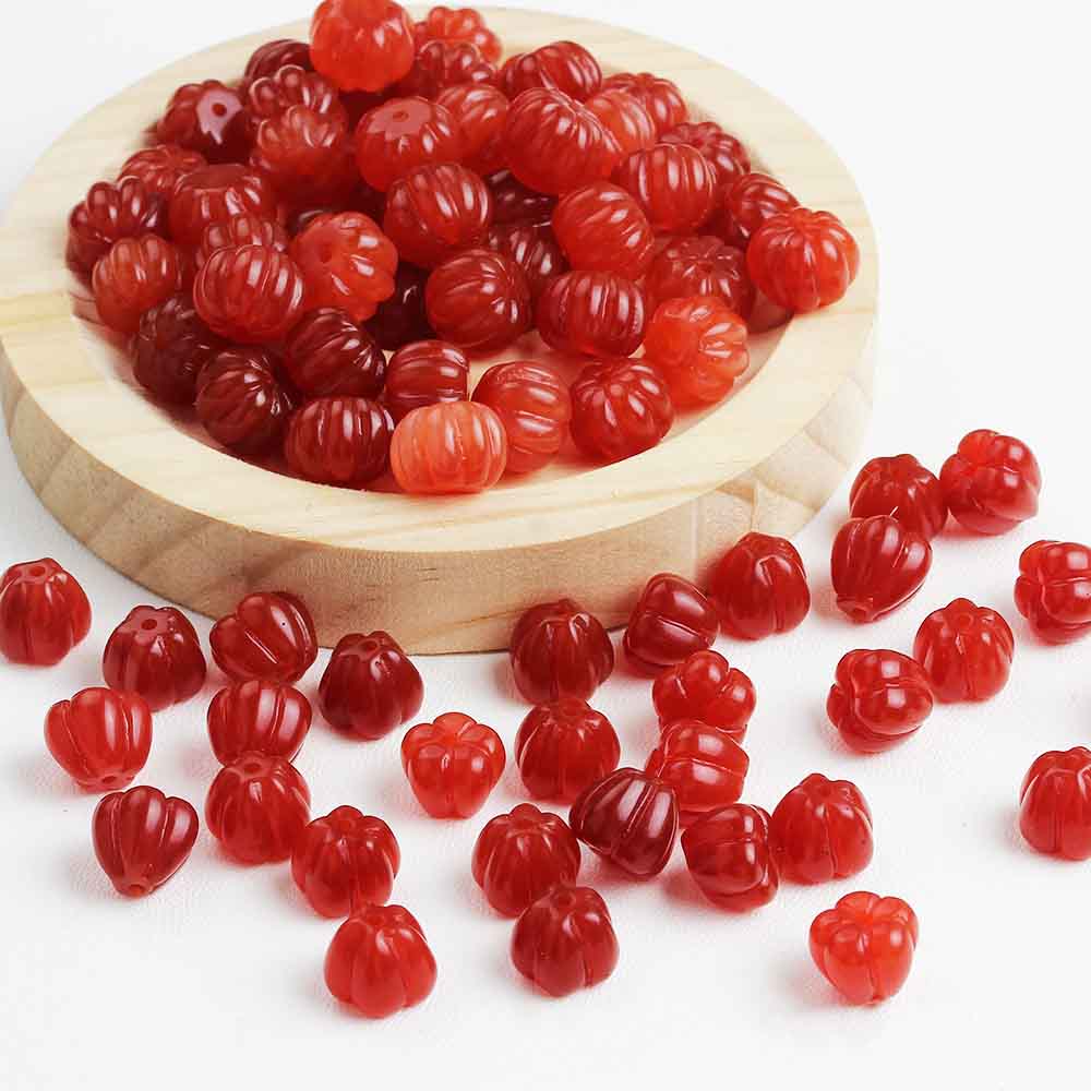 fiasrel 1bundle 8×10mm Imitation Red Agate Pumpkin Beads – Semi-Finished Loose Beads for 