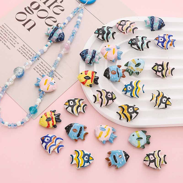 fiasrel 1bundle Hand-Painted Ceramic Tropical Fish Beads – Loose Beads for DIY Bracelet & Necklace Making