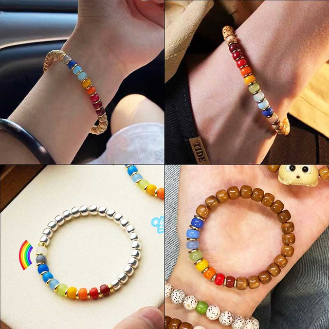 fiasrel 1bundle 4×6mm Rainbow Glass Spacer Beads 