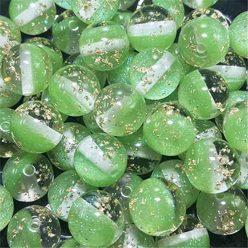 fiasrel 1bundle 16MM Resin Mermaid Iridescent Beads – Fine Glitter Starry Sky & Gold Leaf Round Beads for DIY Jewelry Making