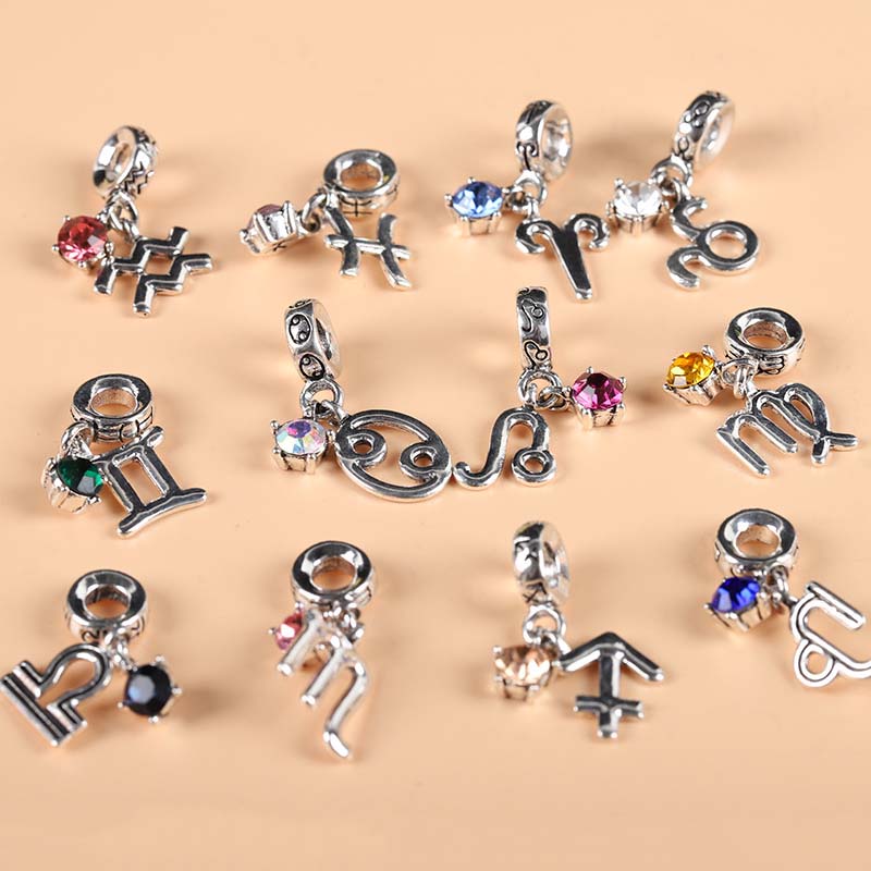 fiasrel 1bundle DIY 12 Zodiac Charms & Beads – End Links & Large-Hole Spacer Beads for Bracelet Making