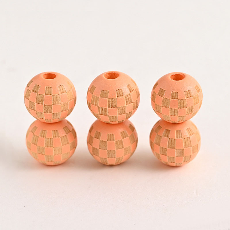 Fiasrel Carved Multi-Color Checkered Wooden Beads