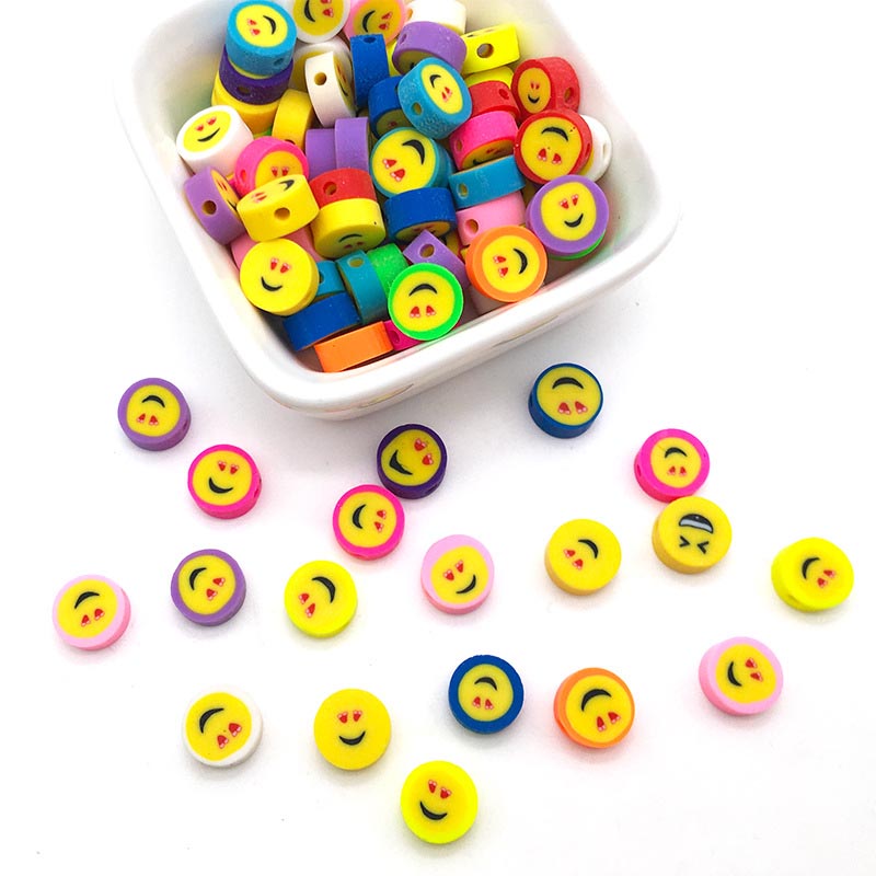 Fiasrel 100pcs Mixed-color smiley face soft clay spacer beads