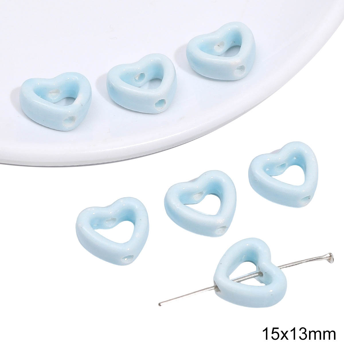 Fiasrel Blue heart-shaped ceramic beads