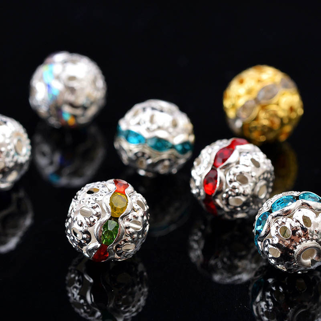 Fiasrel 20pcs Gold and silver colored diamond balls DIY Shamballa Beads