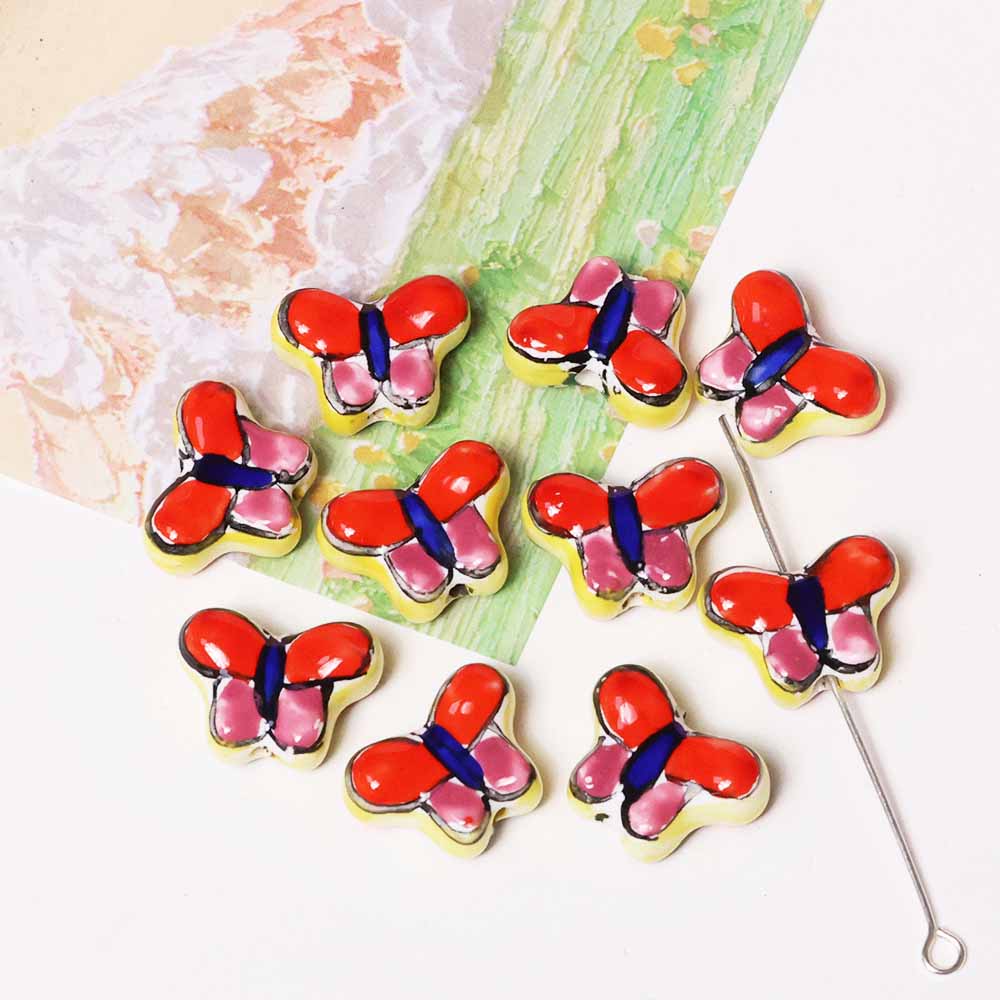 Fiasrel Red hand-painted butterfly ceramic beads