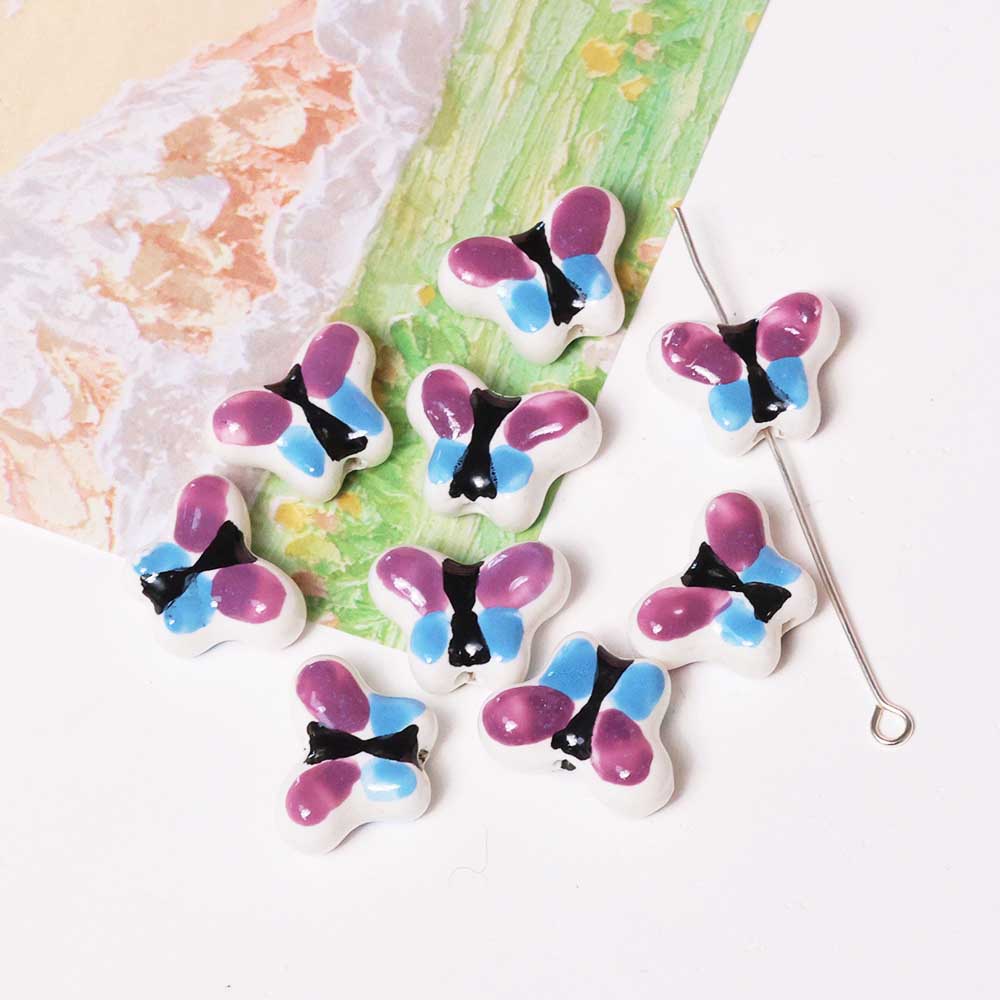 Fiasrel Blue hand-painted butterfly ceramic beads