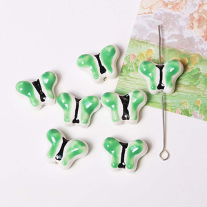 Fiasrel Green hand-painted butterfly ceramic beads