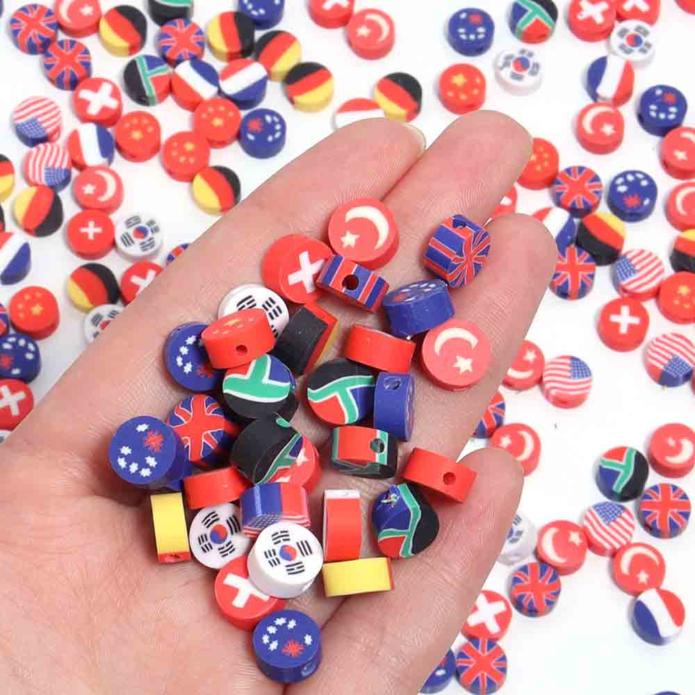Fiasrel 50pcs Colored national flag soft clay beads