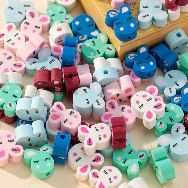 Fiasrel 200pcs Colorful little rabbit soft clay beads