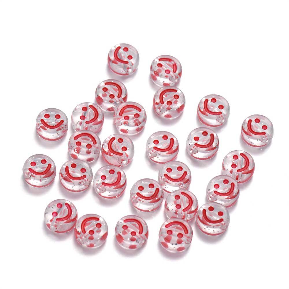 Fiasrel 100pcs Transparent colored smiley face beads